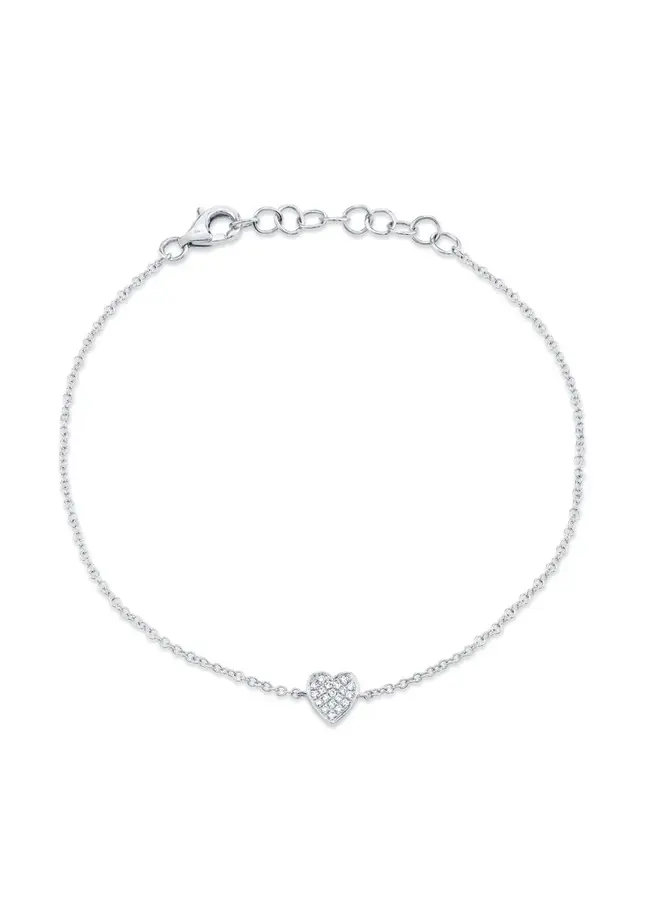 14K White Gold and Diamond Pave Heart Bracelet (.04ct)