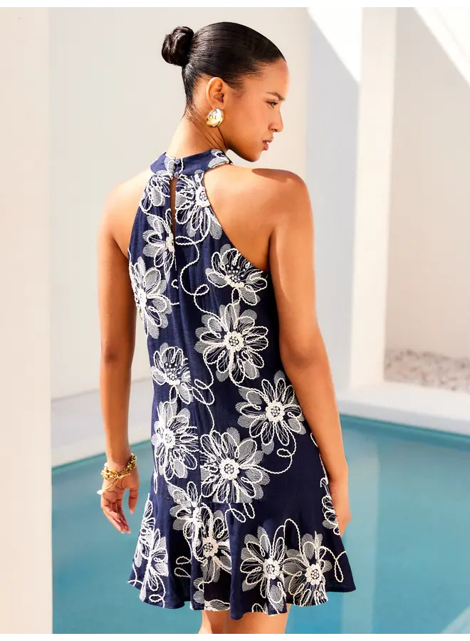 Brenda Embroidered Ruffle Hem Dress