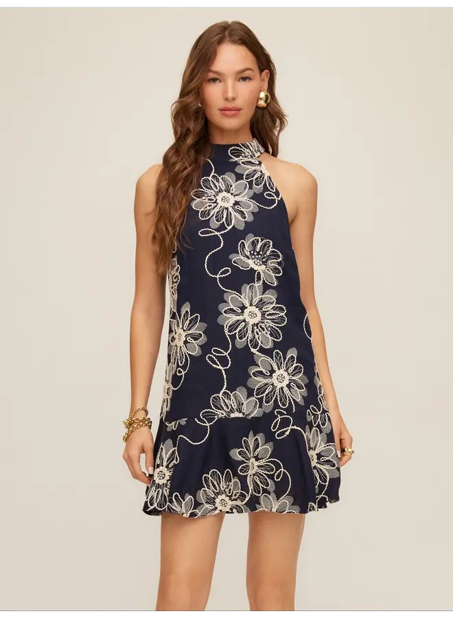 Brenda Embroidered Ruffle Hem Dress