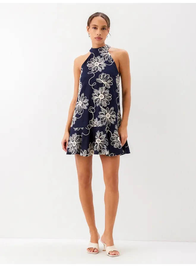 Brenda Embroidered Ruffle Hem Dress