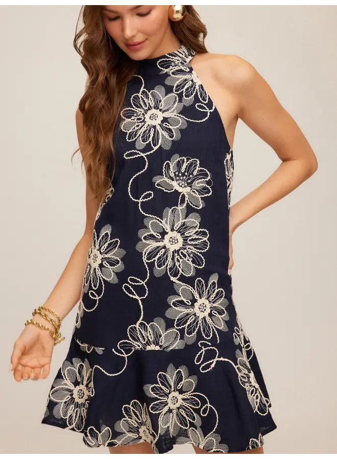 Brenda Embroidered Ruffle Hem Dress