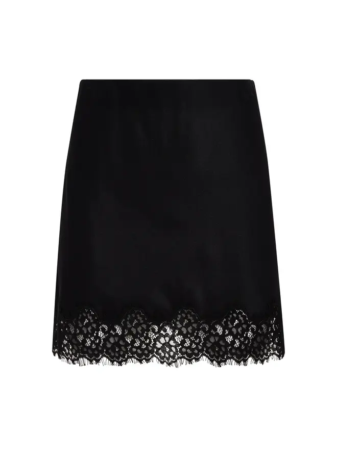 Everyday Satin Lace Mini Skirt - Black