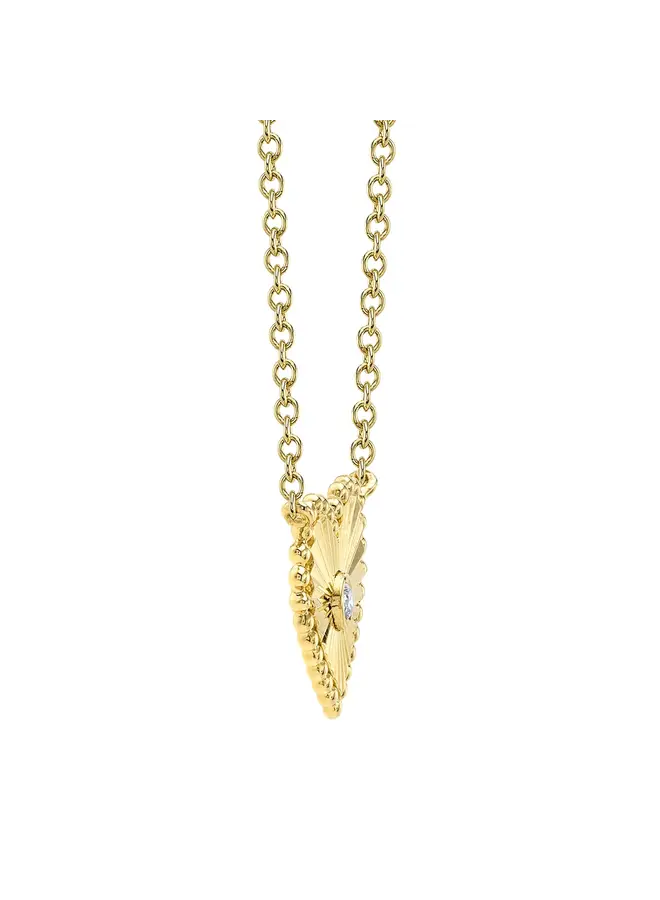 14K YG/Diamond Bezel Ribbed Heart Necklace (.02ct)