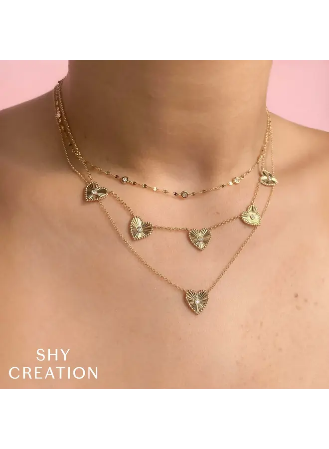 14K YG/Diamond Bezel Ribbed Heart Necklace (.02ct)