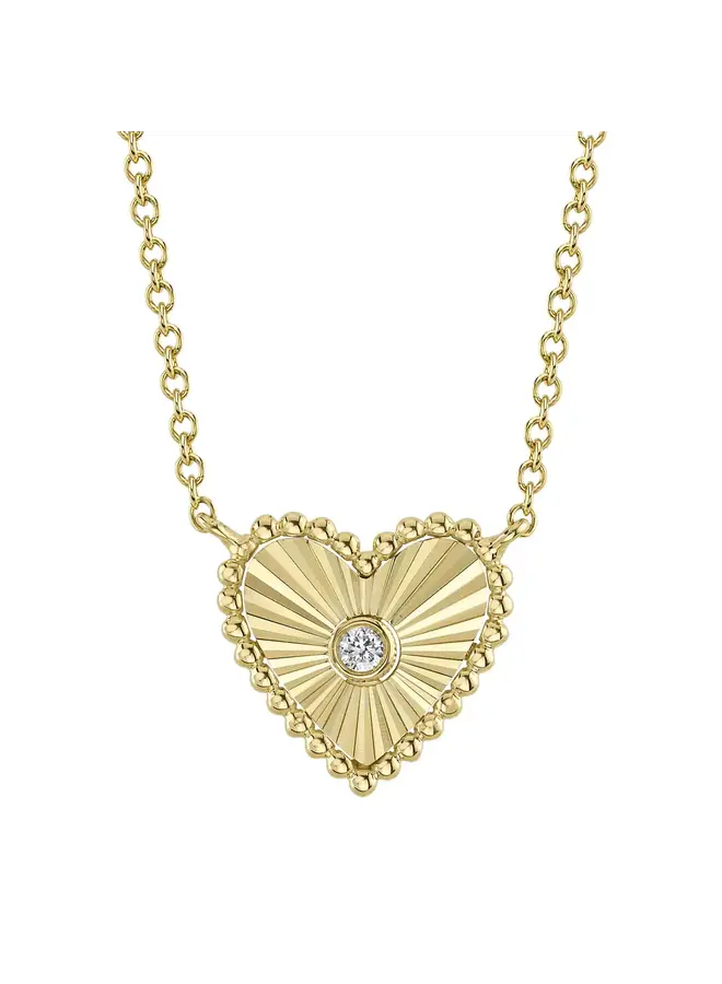 14K YG/Diamond Bezel Ribbed Heart Necklace (.02ct)