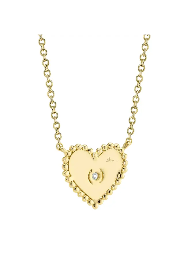 14K YG/Diamond Bezel Ribbed Heart Necklace (.02ct)