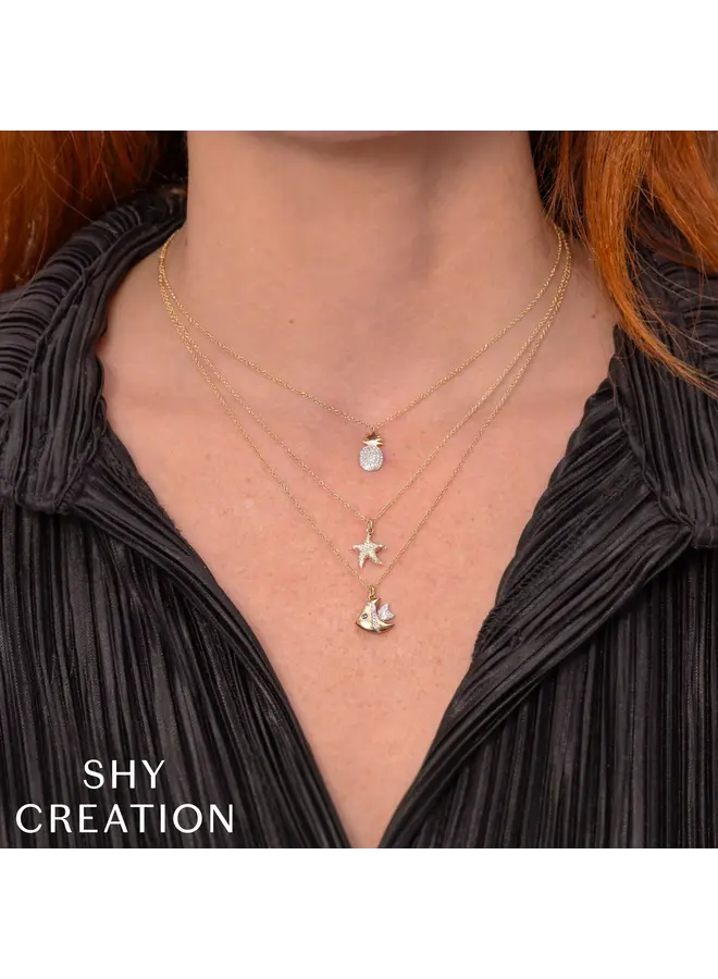 14K YG/Diamond/Sapphire Fish Necklace (.05ct/.02ct)