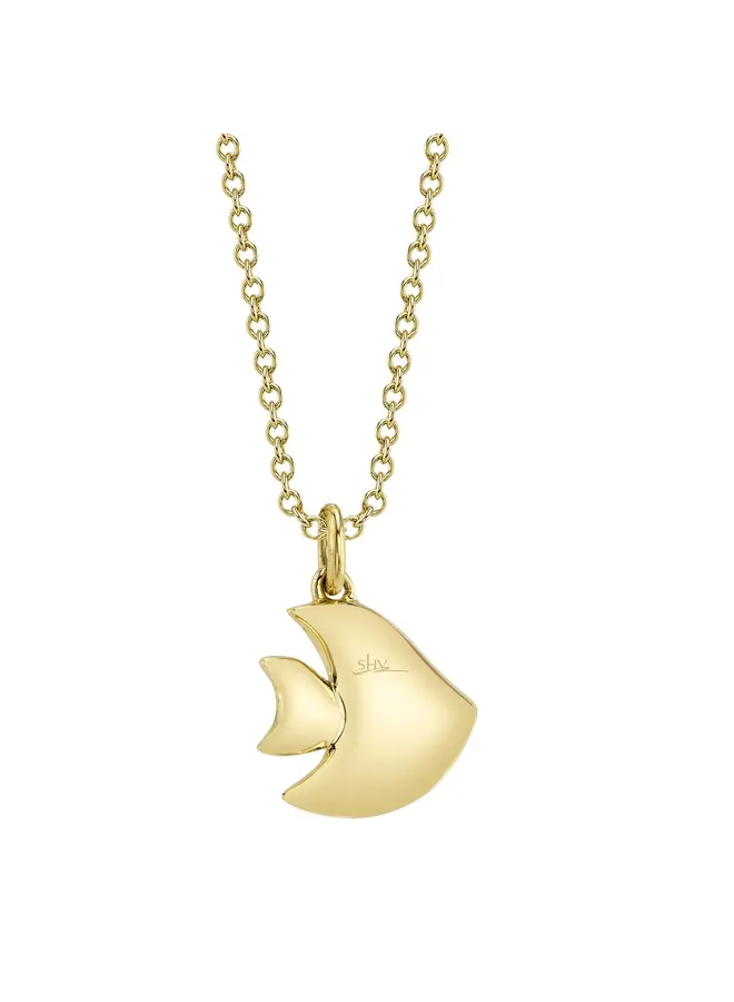 14K YG/Diamond/Sapphire Fish Necklace (.05ct/.02ct)