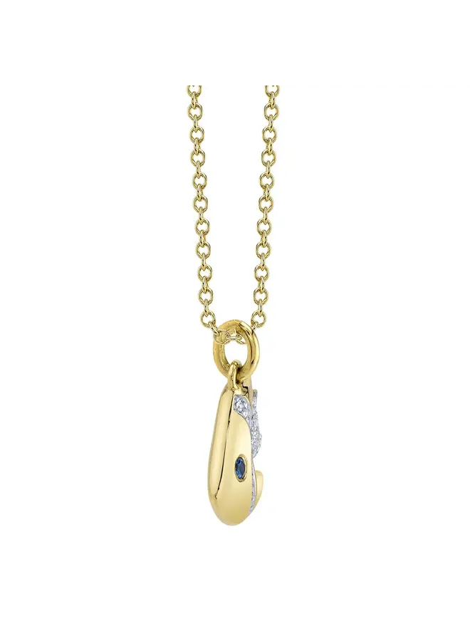 14K YG/Diamond/Sapphire Fish Necklace (.05ct/.02ct)