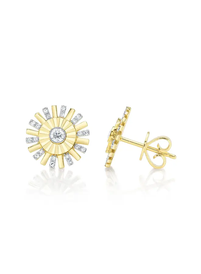 14K YG/Diamond Bezel Ribbed Stud Earrings (.22ct)