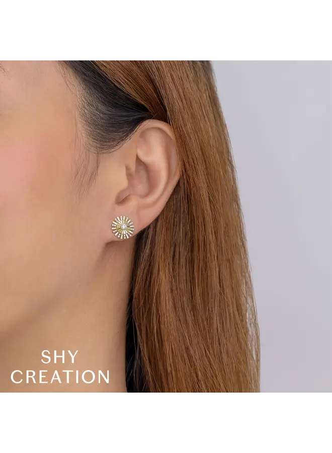 14K YG/Diamond Bezel Ribbed Stud Earrings (.22ct)