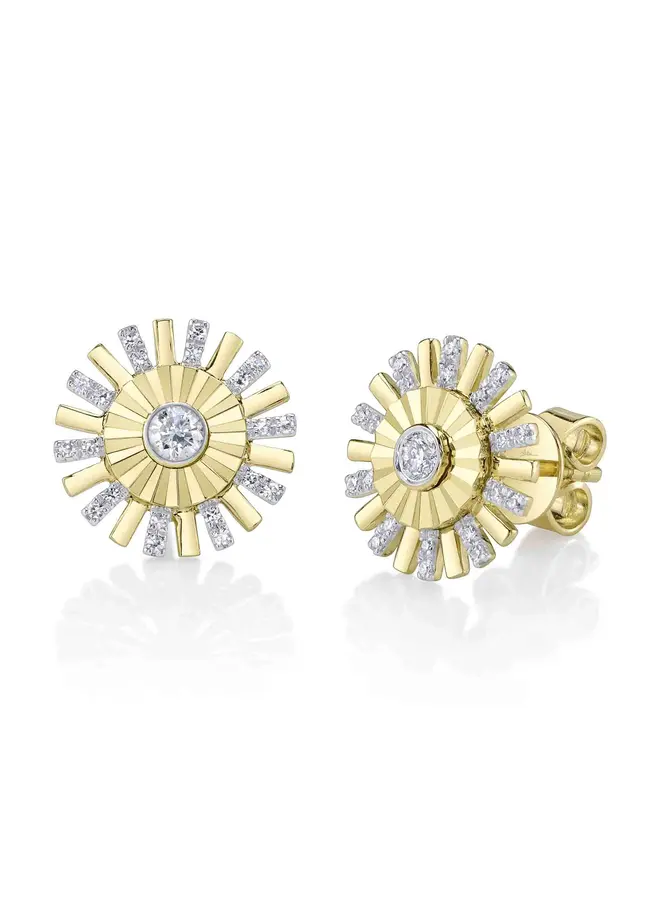 14K YG/Diamond Bezel Ribbed Stud Earrings (.22ct)