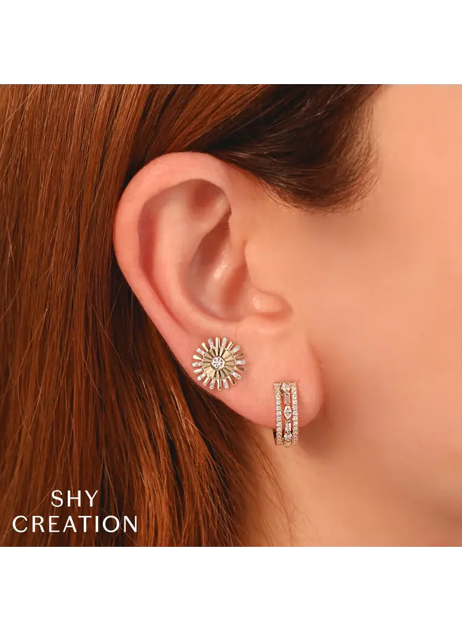 14K YG/Diamond Bezel Ribbed Stud Earrings (.22ct)