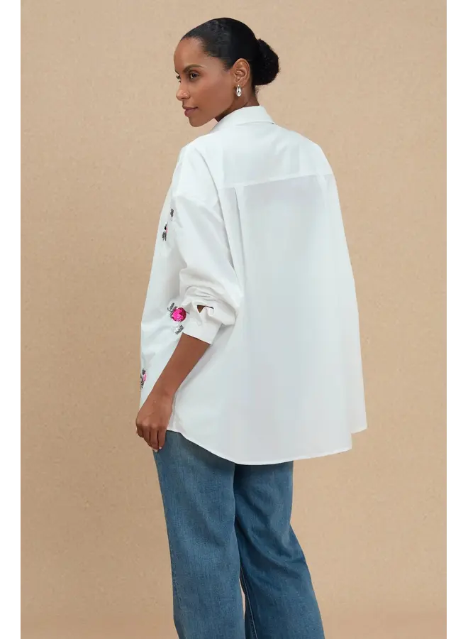 Oversized Embroidered Button-Down Ivory Bloom