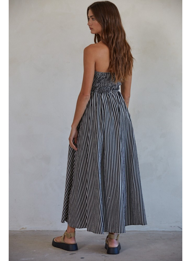 Striped Tube Neck Strapless Maxi Dress