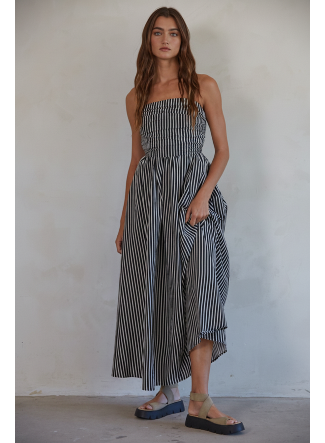 Striped Tube Neck Strapless Maxi Dress