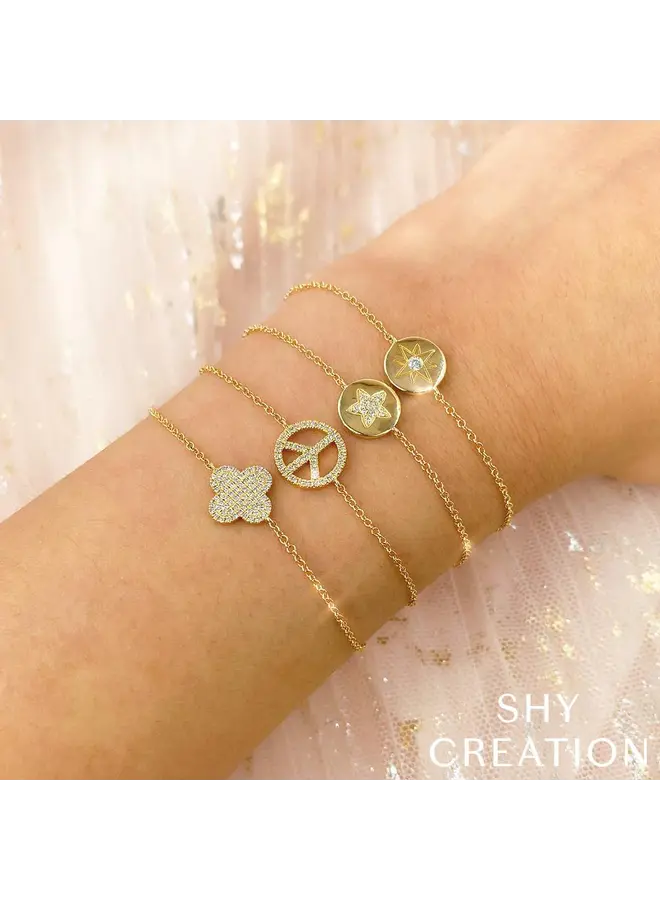 14K YG/Diamond Pave Clover Bracelet (.16ct)