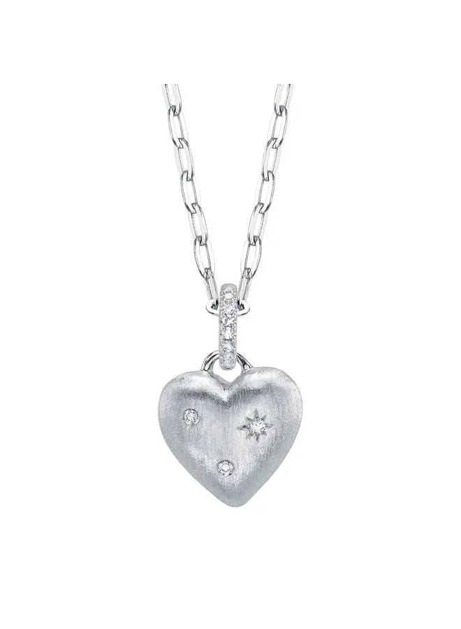 14K W/G Diamond Heart Star Matte Necklace (0.04CT)