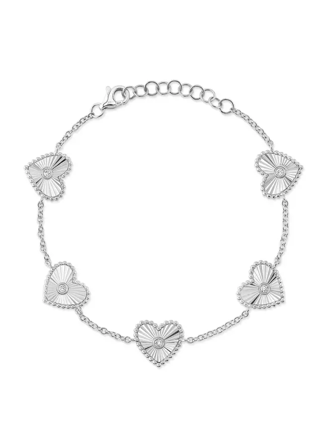 14K W/G Diamond Bezel 5 Heart Bracelet (0.10ct)