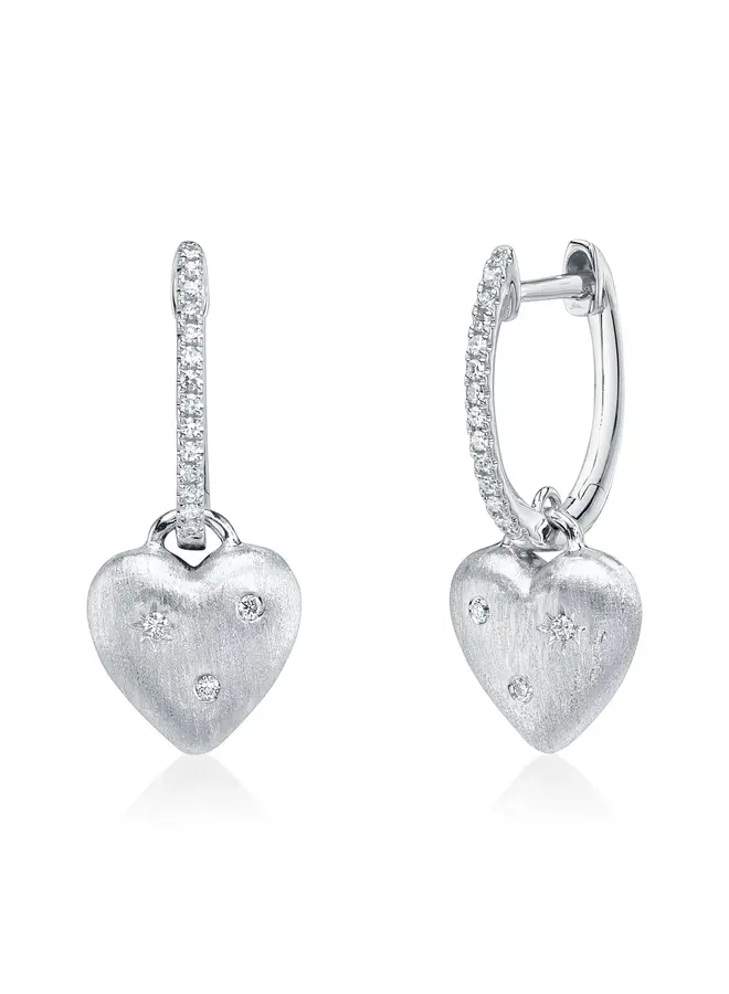 14K White Gold/Diamond Heart Star Matte Earring (.10ct)