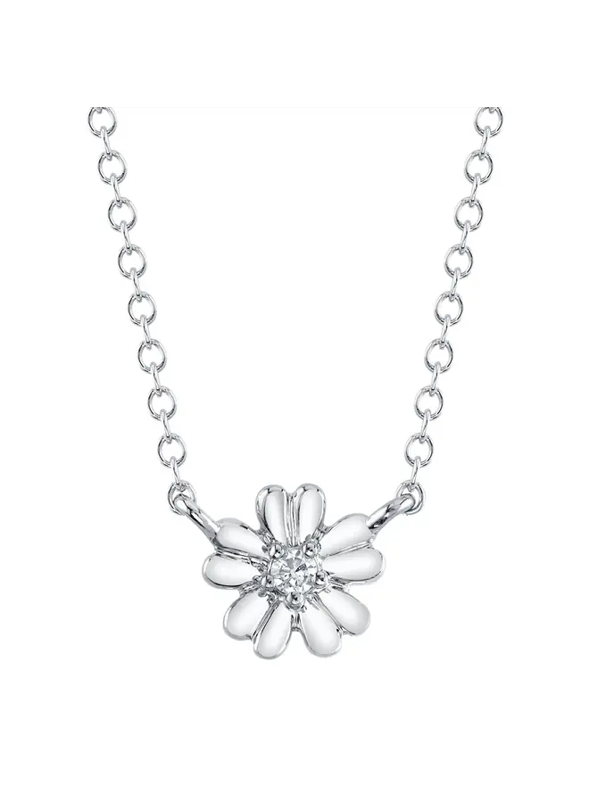 14K W/G Diamond Flower Necklace (0.03ct)