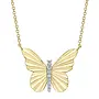 14K Y/G Diamond Ribbed Butterfly Necklace (0.06ct)
