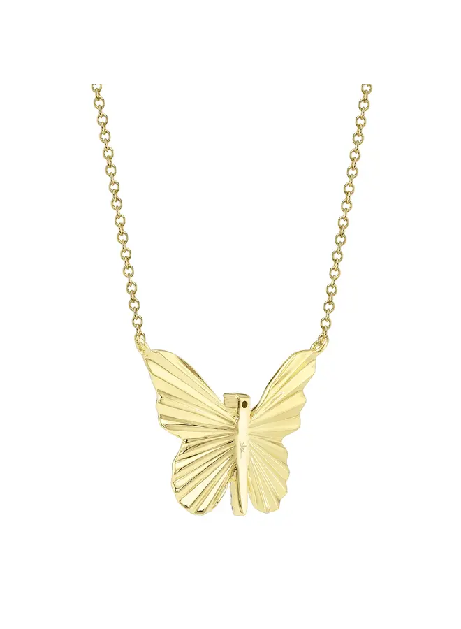 14K Y/G Diamond Ribbed Butterfly Necklace (0.06ct)