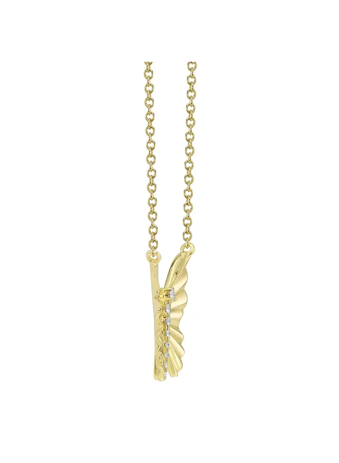 14K Y/G Diamond Ribbed Butterfly Necklace (0.06ct)