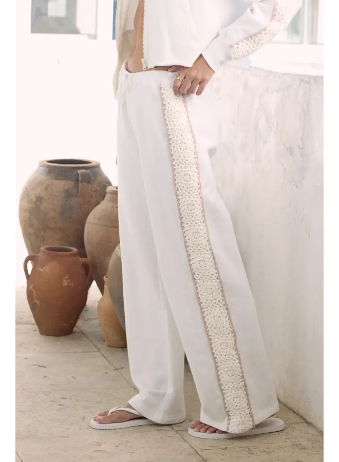White French Terry Crochet Insert Pant