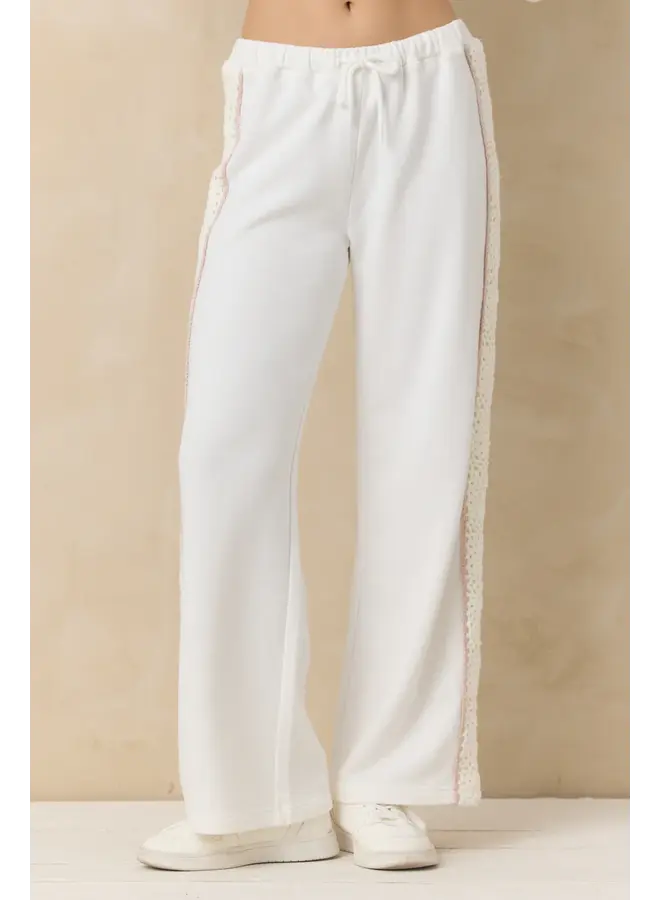 White French Terry Crochet Insert Pant