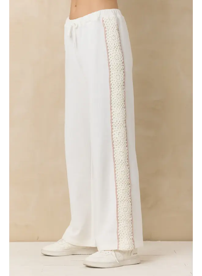 White French Terry Crochet Insert Pant