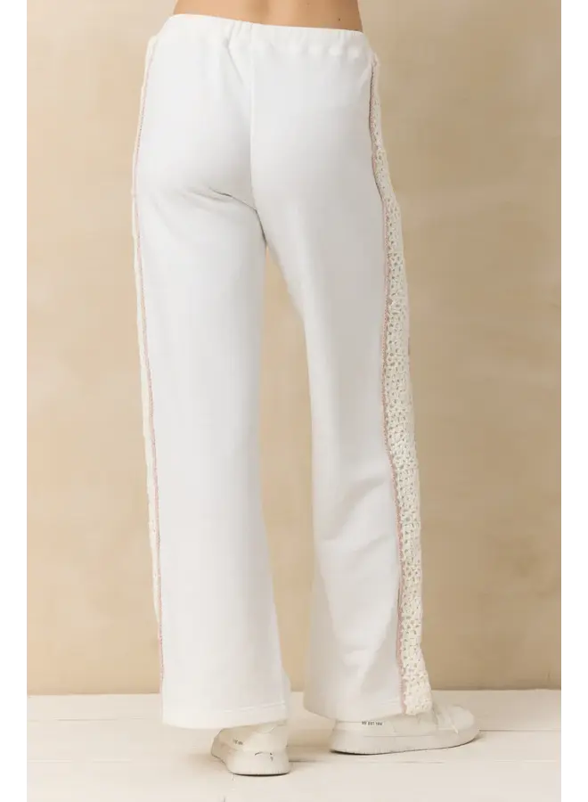 White French Terry Crochet Insert Pant