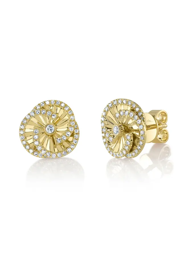 14K Yellow Gold/Diamond Ribbed Stud Earrings (.26ct)