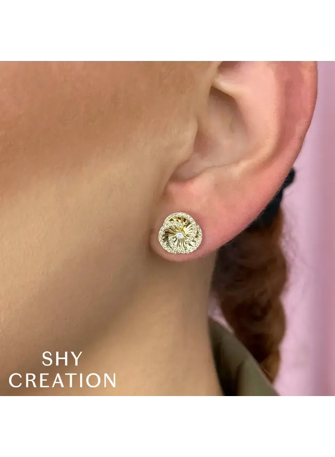 14K Yellow Gold/Diamond Ribbed Stud Earrings (.26ct)