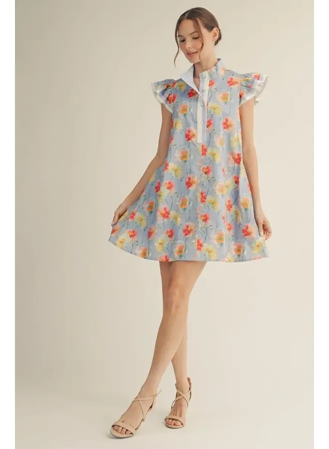 Giada Floral Ruffle Slv Dress