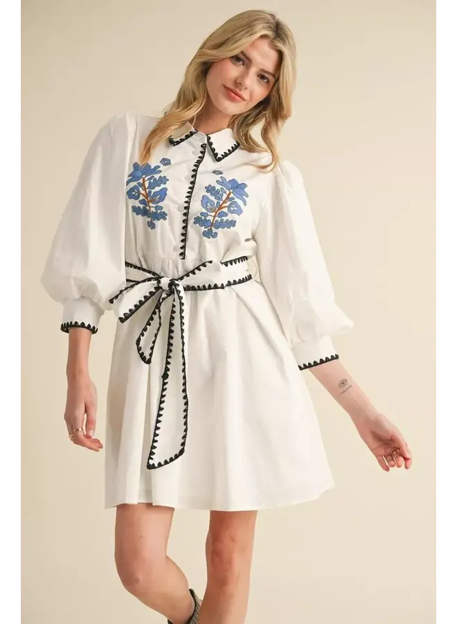 Wendy Embroidered Tie Waist Dress