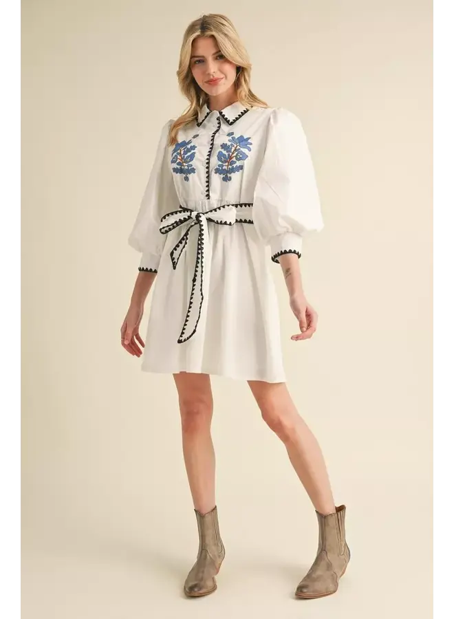 Wendy Embroidered Tie Waist Dress
