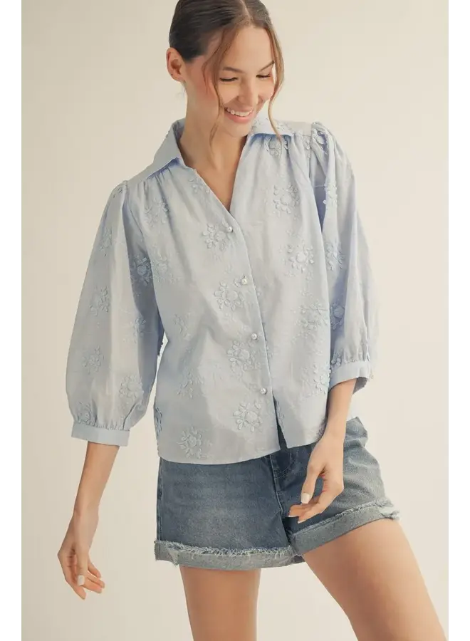 Andrea Floral Embroidered Button Down