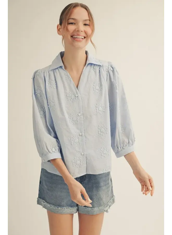 Andrea Floral Embroidered Button Down