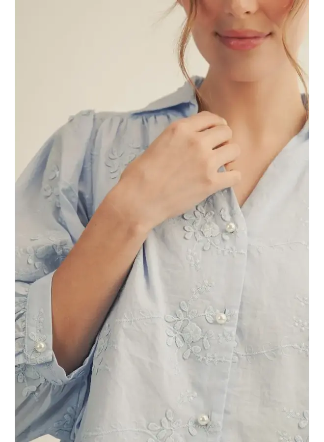 Andrea Floral Embroidered Button Down