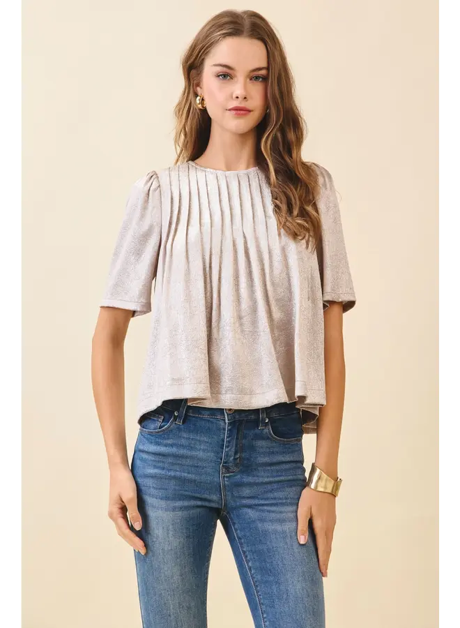 Pleated Detail Metallic Top-
