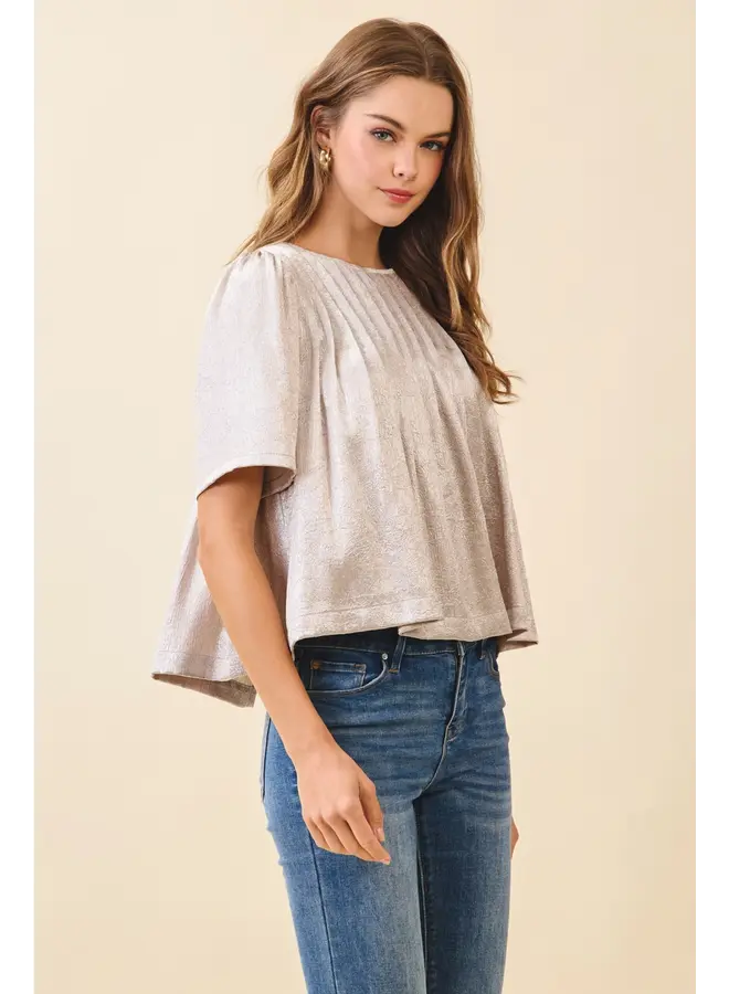 Pleated Detail Metallic Top-