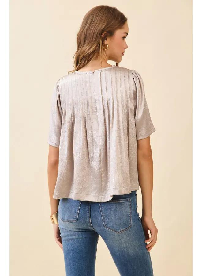 Pleated Detail Metallic Top-