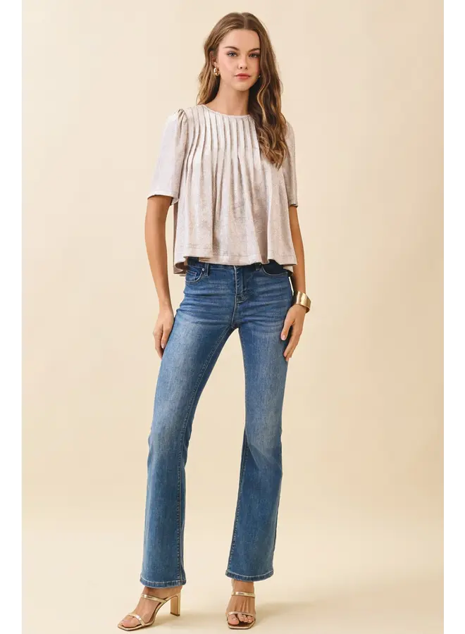 Pleated Detail Metallic Top-
