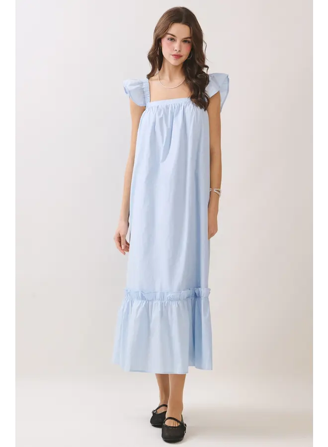 Ruffled Cap Sleeve Midi Dress-