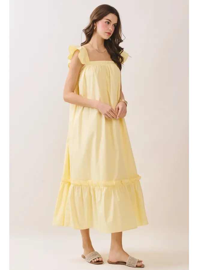 Ruffled Cap Sleeve Midi Dress-
