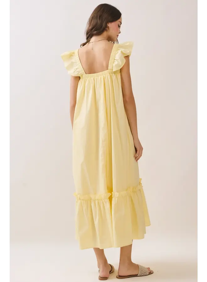 Ruffled Cap Sleeve Midi Dress-