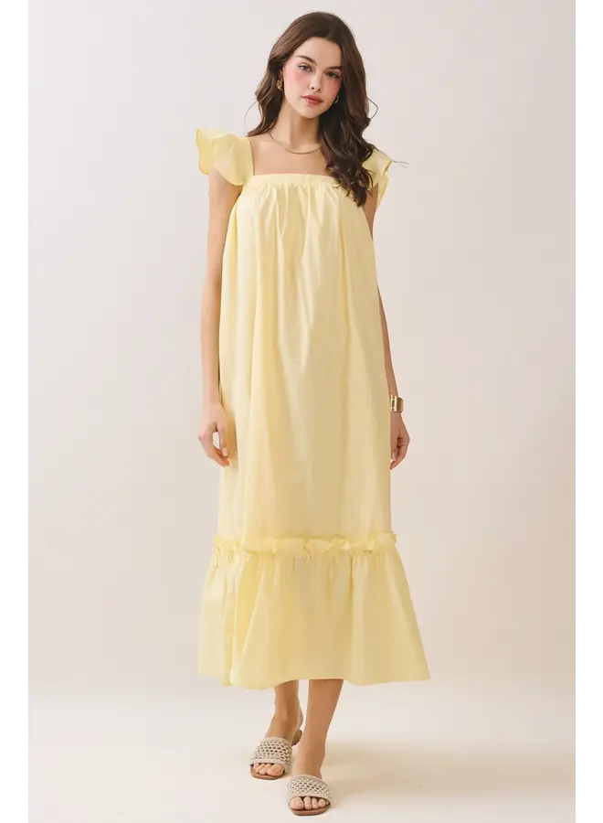 Ruffled Cap Sleeve Midi Dress-