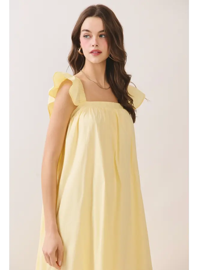 Ruffled Cap Sleeve Midi Dress-