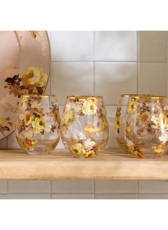 Wild Rose Stemless Wine Glass